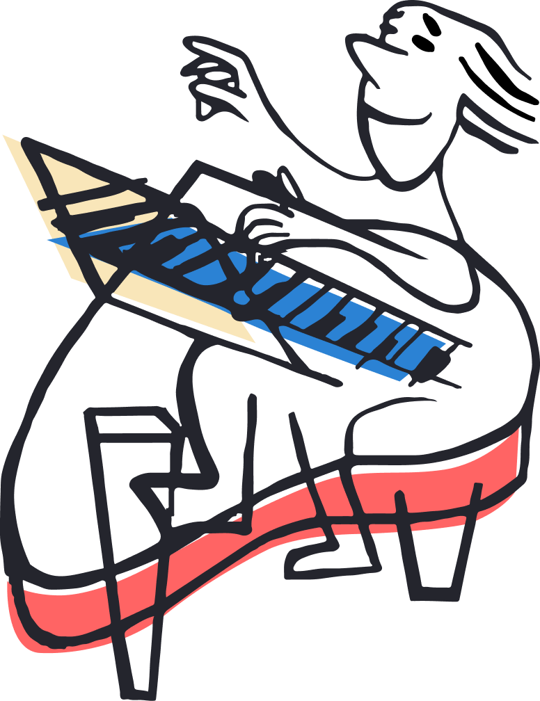 cartoon illustration of man playing the piano